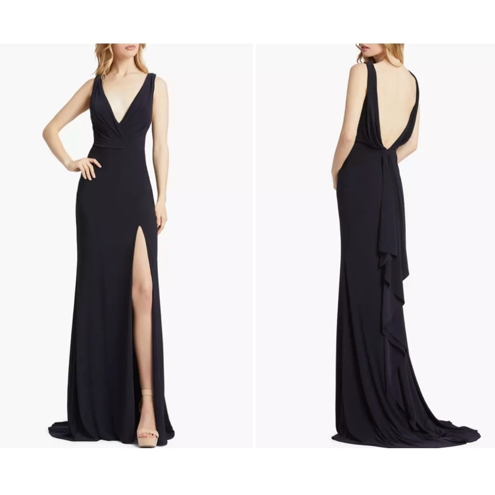 NWT Mac Duggal | Cowl Back Surplice Knit Gown Midnight Navy Blue Size 4 reg $298